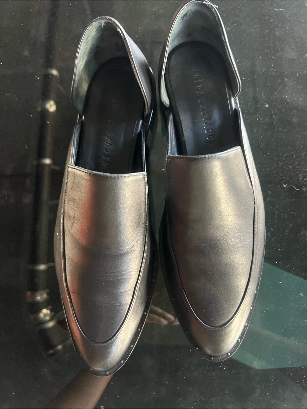 Black Leather Slip-On Loafers - Women’s